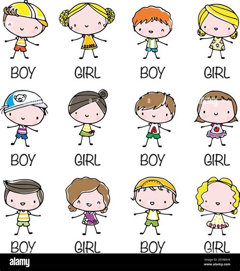 Vector Cartoon Children Boys And Girls Set Stock Vector Image And Art Alamy