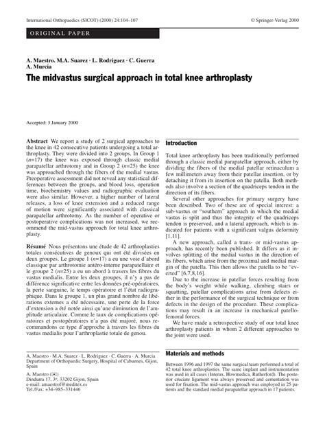 Pdf The Midvastus Surgical Approach In Total Knee Arthroplasty