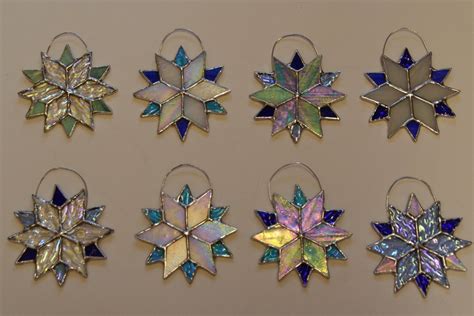 Small Ornaments Blue Stars Stained Glass Christmas Glass Art Fused