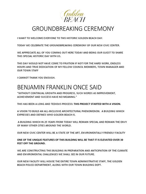 Groundbreaking Ceremony Speech 002 1 Pdf Disasters Natural Events