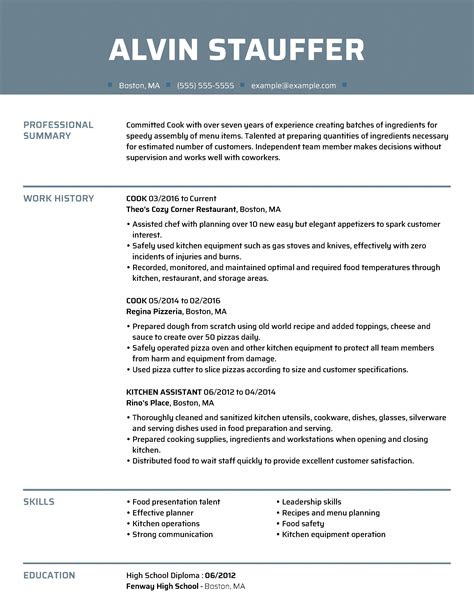 Professionally written and designed resume samples and resume examples. Quality Cook Resume Example | MyPerfectResume