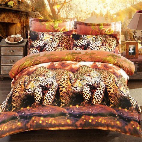 Chic 3d Leopards Oil Painting Pattern Duvet Cover 4 Pcs Bedding（without