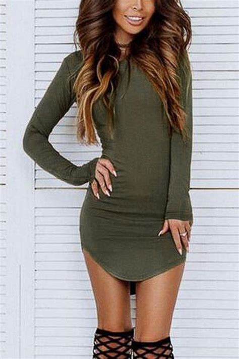 Army Green Pullover Curved Hem Bodycon Fit Dress Us1395 Yoins Cheap Dresses Cute Dresses