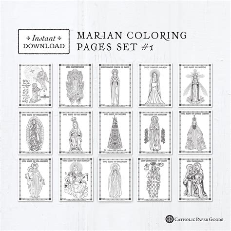 Catholic Coloring Pages - Marian Set #1 - Bundle of 16 - Catholic