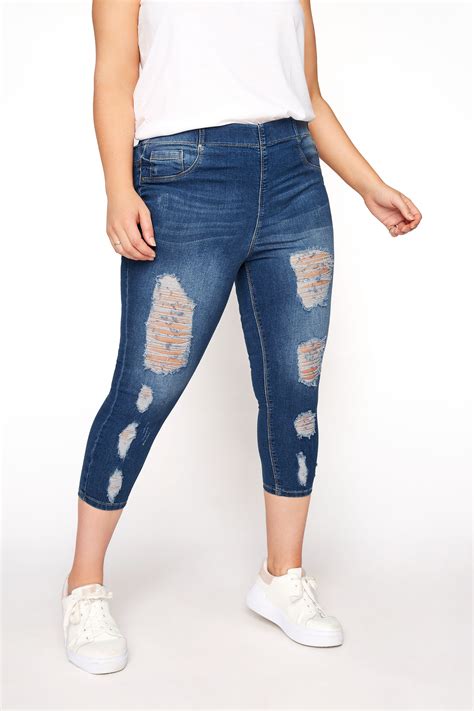 Plus Size Yours For Good Indigo Blue Extreme Distressed Cropped Jenny