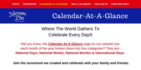 Calendar At A Glance National Months National Holidays Calendar