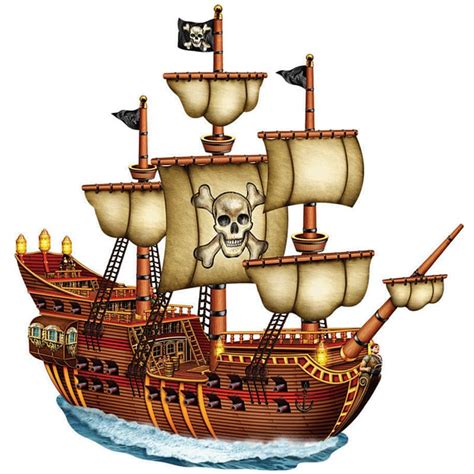 Cartoon Pirate Ship With Black Sails Vector Stock Illustration Clip