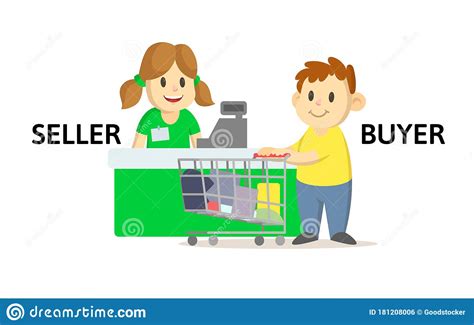 Words Seller And Buyer Textcard With Text Cartoon Characters Opposite