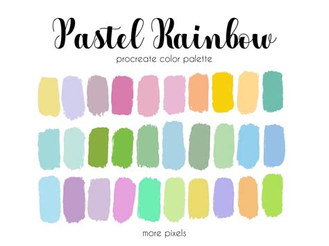 Pastel Rainbow Procreate Color Palette Color Swatches Color Palette Color Swatches Pastel