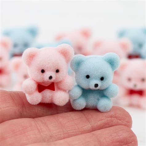 Miniature Baby Blue And Pink Flocked Teddy Bears Confetti Table