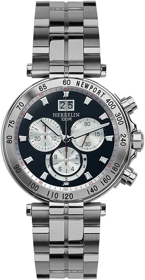 michel herbelin newport men s quartz watch with black dial chronograph display and silver