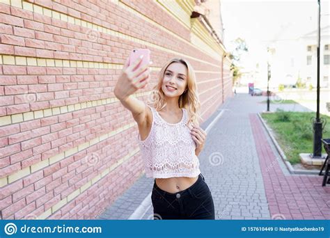 Selfie Beautiful Girl Taken Pictures Of Her Self Instagram Stock