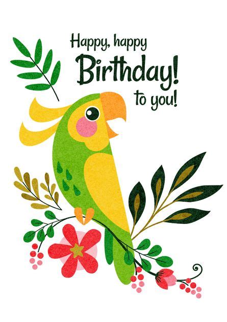 Happy Birthday Parrot Card Design Template — Customize It In Kittl