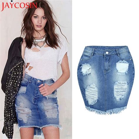 Jaycosin 2017 Women Denim Skirt Jeans High Waist Ripped Vintage Skinny Short Pencil Skirt Y7629