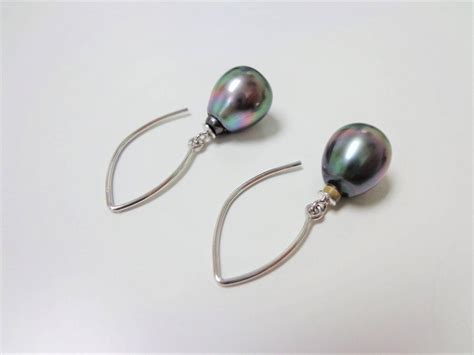 Dark Tahitian Drop 9 99mm Pearl Silver Hook Earrings Continental