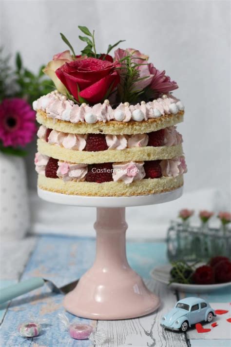 Super Einfache Himbeertorte Als Naked Cake Mit Echten Blumen Vintage