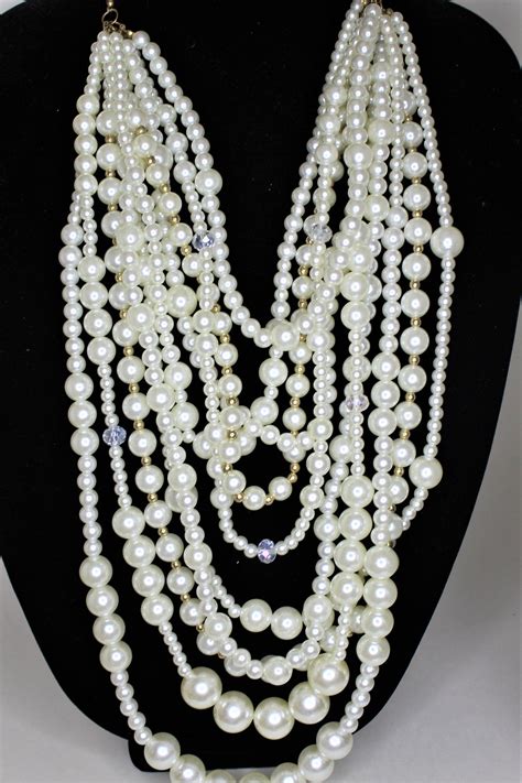 Multi Strand Pearl Necklace Long Necklace Ivory Pearl Etsy Multi Strand Pearl Necklace