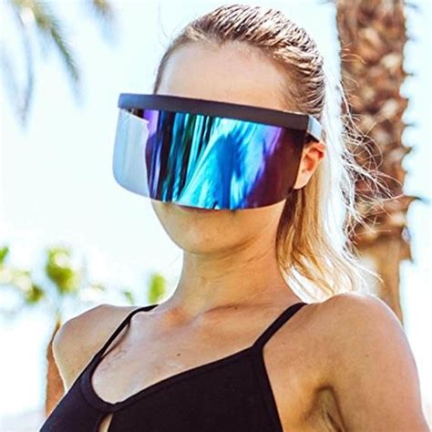 mask shield oversized fashion sunglasses green rainbow mirrored lens futuristic gafas de sol