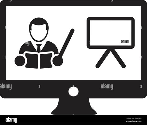 Online Learning Icon Vector Teacher Symbol With Computer Monitor And