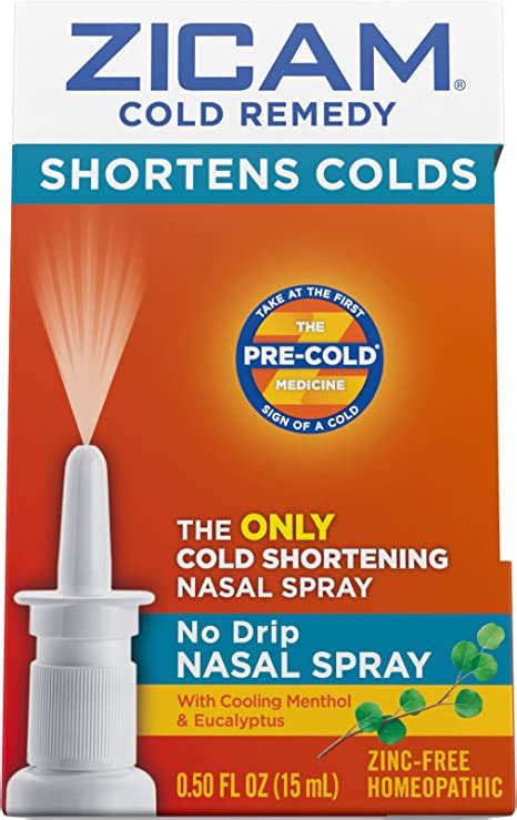 Zicam Cold Remedy No Drip Nasal Spray With Cooling Menthol And Eucalyptus Homeopathic