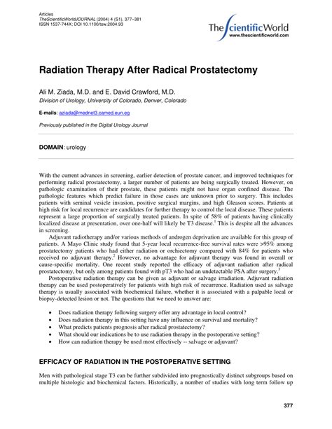 PDF Radiation Therapy After Radical Prostatectomy