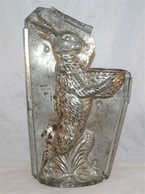 Large Antique Easter Bunny Standing Rabbit With Basket Chocolate Mold