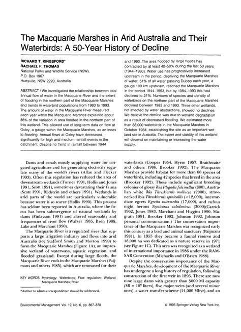 pdf the macquarie marshes in arid australia and their waterbirds a 50 year history of decline