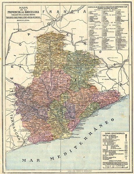 Spain Mapa De La Provincia De Barcelona 1913 Old Antique Plan Chart