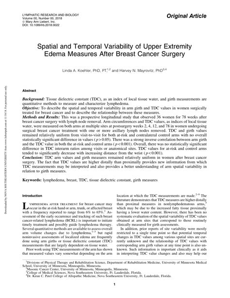 Pdf Spatial And Temporal Variability Of Upper Extremity Edema Measures After Breast Cancer Surgery