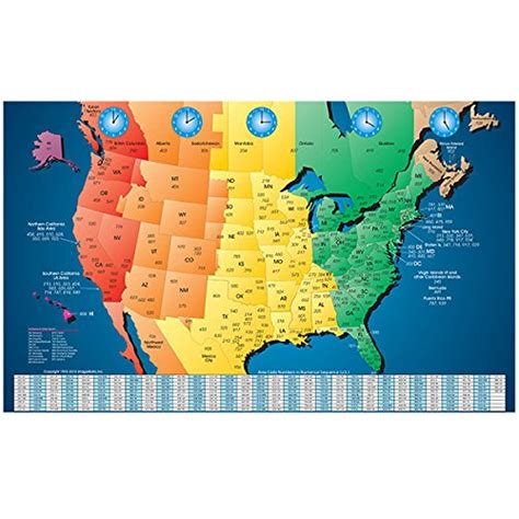 North America Laminated Gloss Full Color Time Zone Area Code Map My