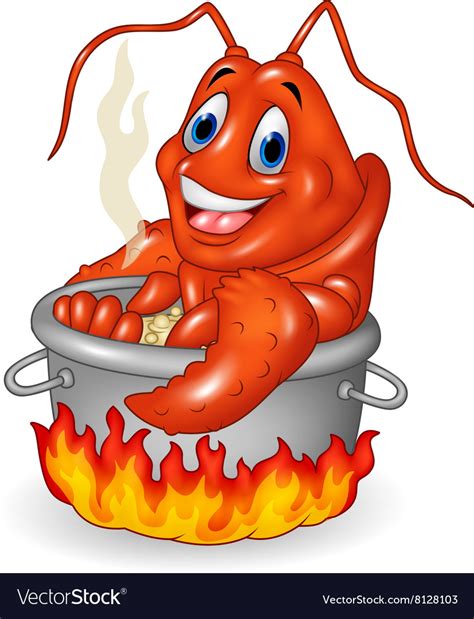 Cartoon Funny Lobster Being Cooked In A Pan Vector Image