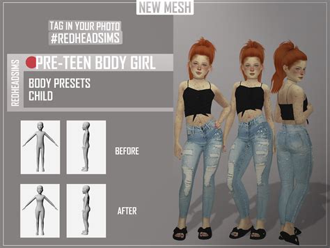Pre Teen Body Presets Redheadsims Cc Sims 4 Sims Sims 4