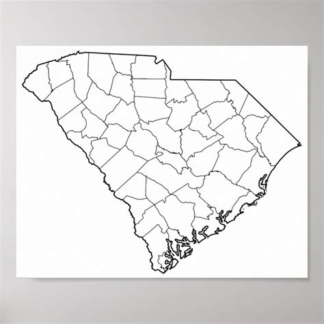 South Carolina Counties Blank Outline Map Poster Zazzle