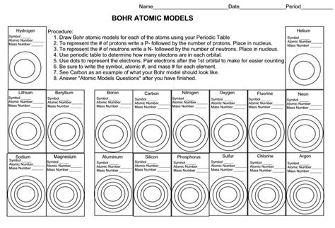 Each element's cell typically contains lots of. blank bohr model worksheet - blank fill in for first 20 ...