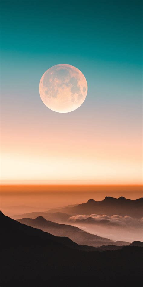 Download 1080x2160 Wallpaper Adams Peak Mountains Moon Horizon