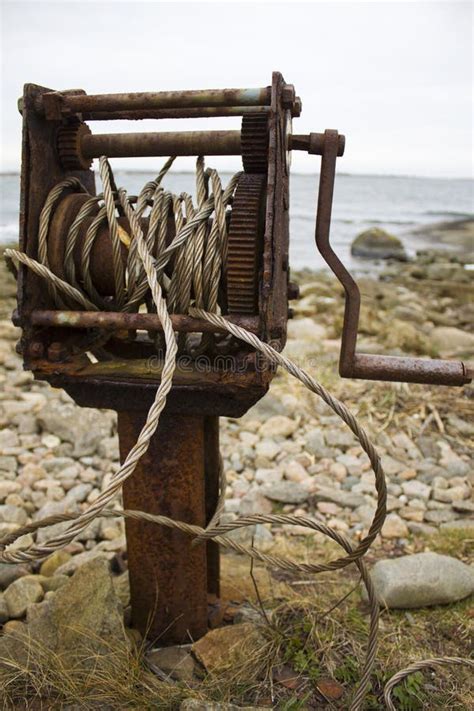 Old Rusty Winch For Pulling Boats Out Stock Image Image Of Send