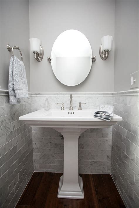 Small Powder Room With Tile Trim Home Decorating Trends Homedit