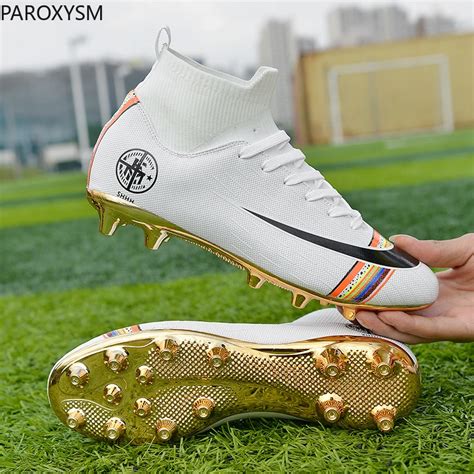 White Black Gold Men S Football Shoes High Ankle Football Shoes Women S