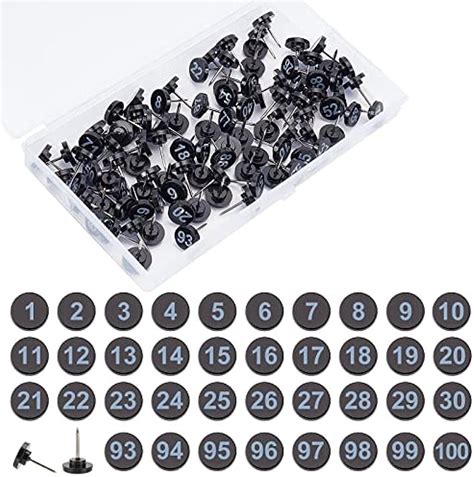 100 Pcs Numbered Push Pin Tacks Map Number Thumb Tacks Sequential Black