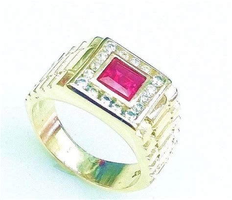 Mens 14k Solid Yellow Gold Ruby Ring Heavy 134 Grams Size 11 Ruby