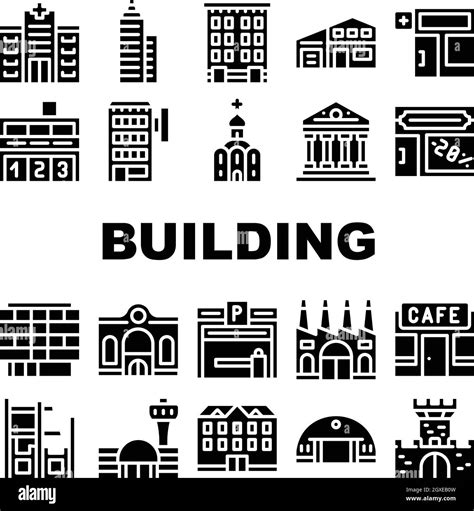 Building Architecture Collection Icons Set Vector Illustrations Stock