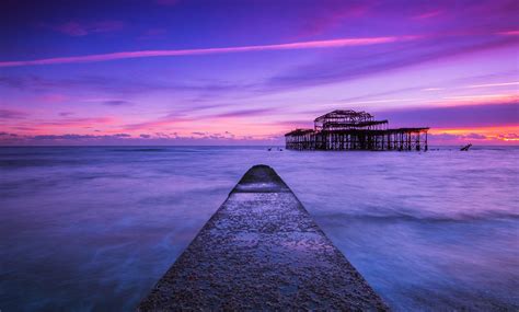 England Pier Uk Brighton Sea Ocean Sunset Pier Wallpaper 2048x1234