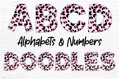 Pink Leopard Alphabet And Doodle Letters Graphic By Digiartprintable