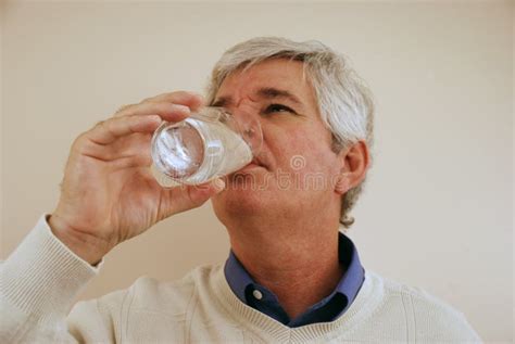 Senior Man Drinking Water Stock Image Image Of Glass 3866899