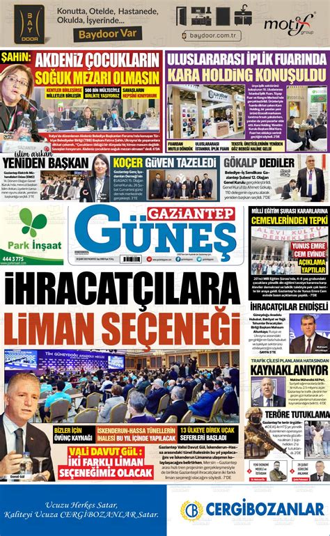28 Şubat 2022 tarihli Gaziantep Güneş Gazete Manşetleri