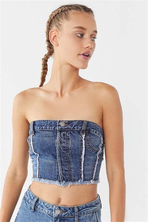 Urban Outfitters Denim Cropped Tube Top Denim Crop Top Denim Fashion Denim Tube Top