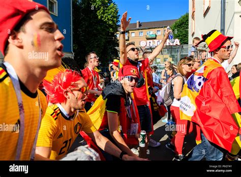 Kaliningrad Russia June 28 2018 Costumed Belgian Fans In A Street