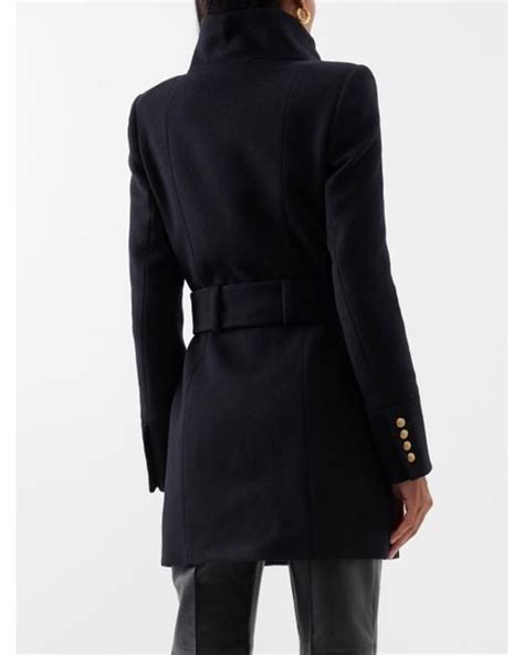 Balmain Double Breasted Wool Blend Coat In Black Lyst