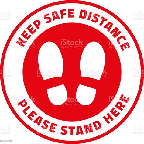 Keep Safe Distance Stand Here Floor Sign Stock Illustration Download