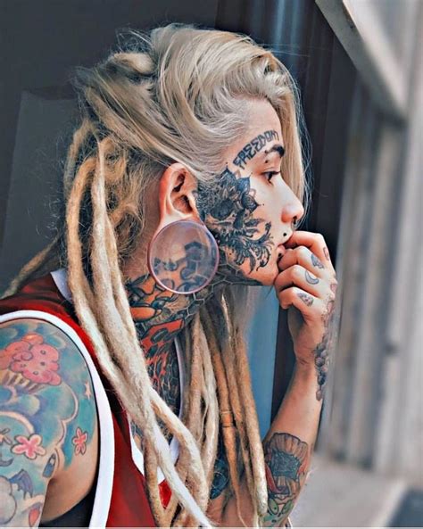 Pin By Вадим Лобусов On Tattooed Humyn Face Tattoos For Women Dreadlocks Girl Dreads Girl